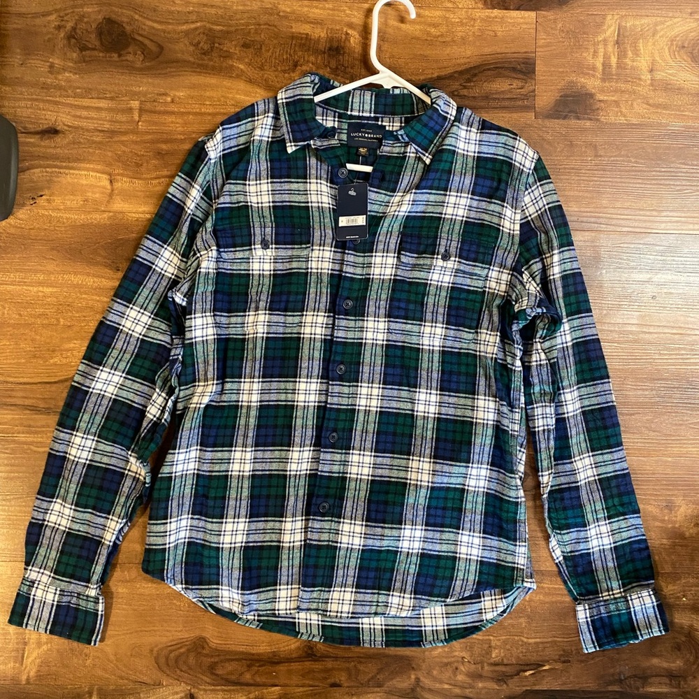 Lucky Brand Green Blue White Plaid Button-Down Shirt